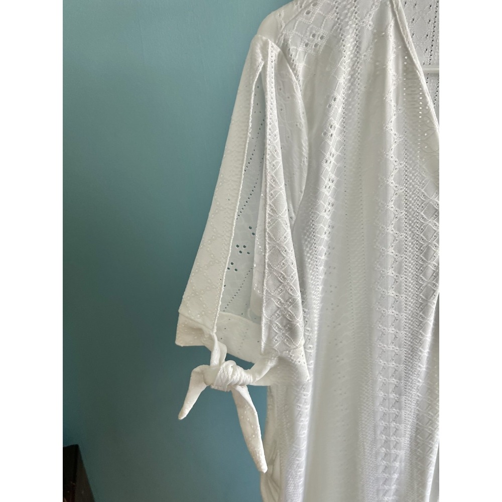 Women's Dress white eyelet knit cotton blend L pockets vacation Casual Cottage - Picture 4 of 9